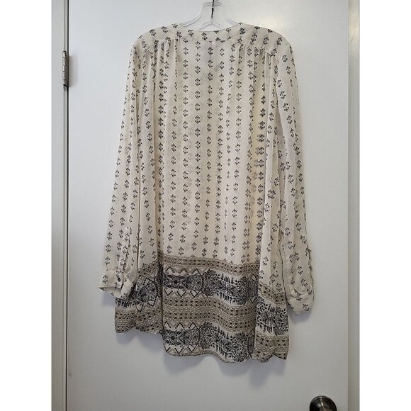 Knox Rose Boho Popover Blouse Sheer Long Sleeve Ivory Gray 2X - Picture 7 of 7